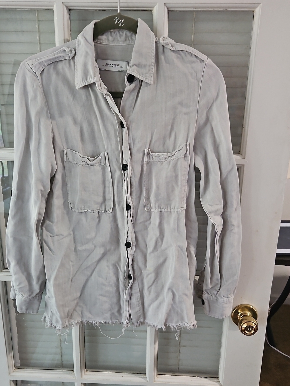 Zara Woman Light Gray Denim Shirt.  BoHo Style. Sz S